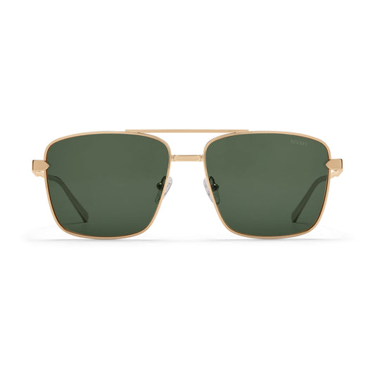 Horizon Square Aviator Sunglasses | Gold Frame + Green Lens | Non-Polarized - main image