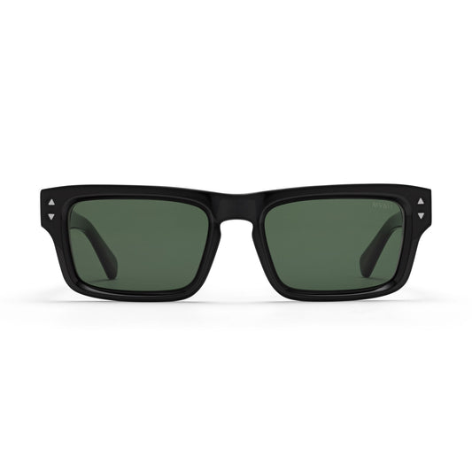 Del Mar Rectangle Sunglasses | Black Frame + Green Lens | Polarized - main image
