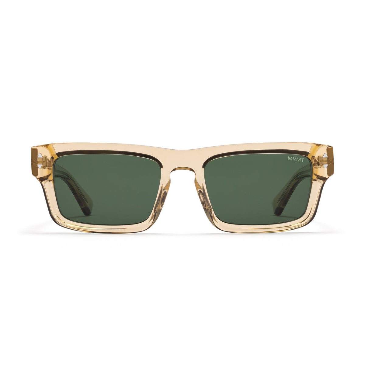 Del Mar Rectangle Sunglasses | Transparent Champagne Frame + Green Lens | Non-Polarized - main image
