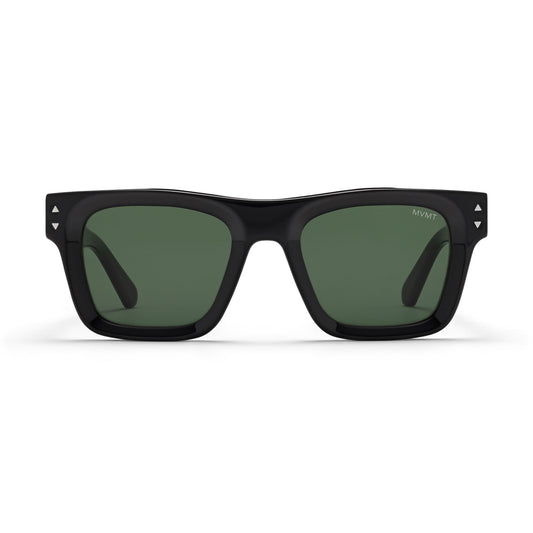 Vista Square Sunglasses | Black Frame + Green Lens | Polarized - main image