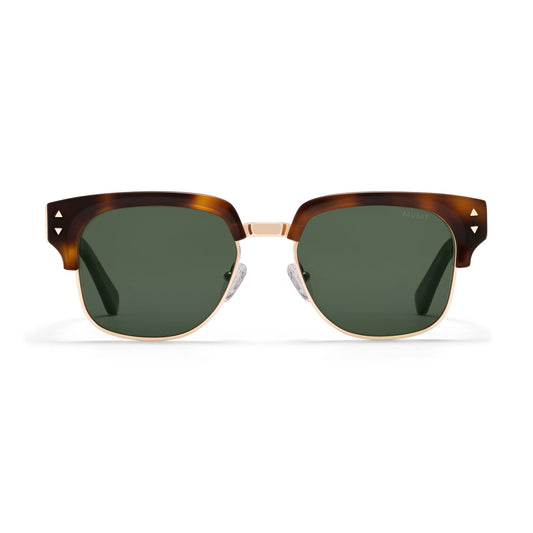 Laguna Square Sunglasses | Tortoise & Gold Frame + Green Lens | Non-Polarized - main image