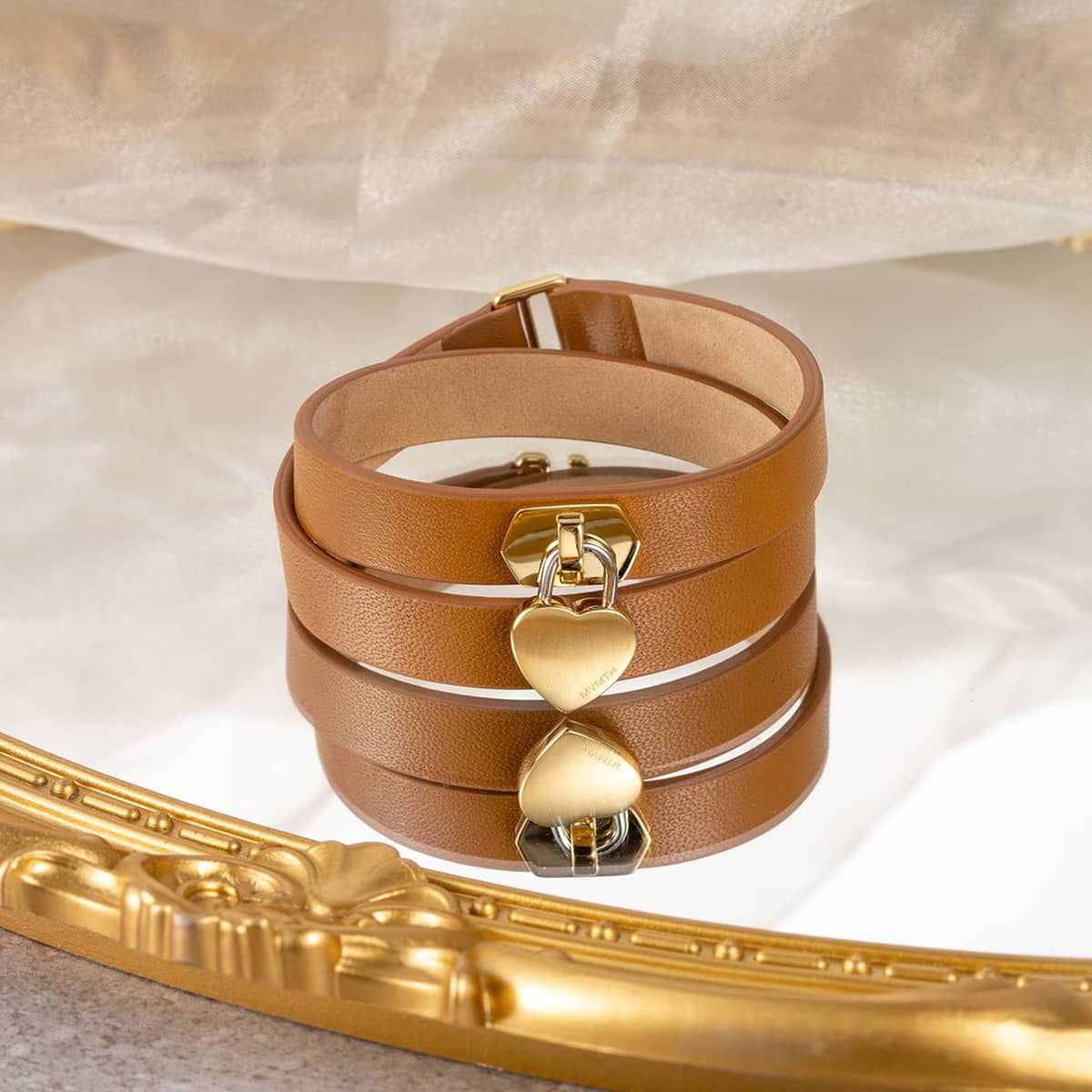 Double Leather Heartlock Bracelet | Tan - image 3