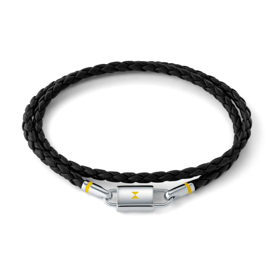 Double Braided Leather Bracelet | Black/Silver - main image