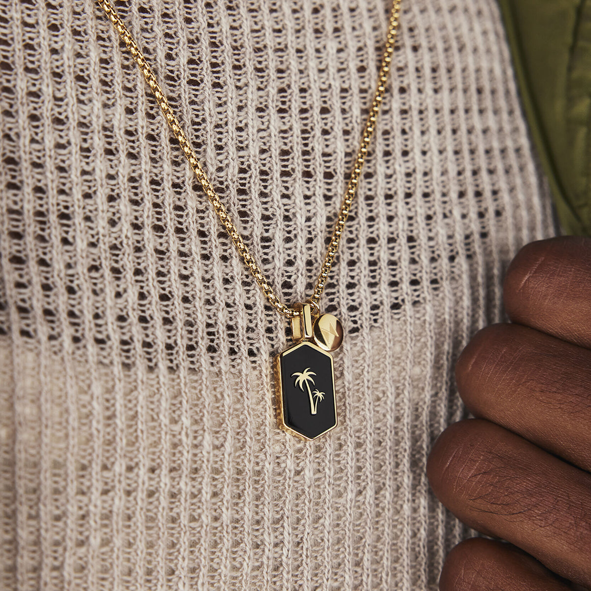 Hex Palm Tree Pendant Necklace | Gold/Black - image 4